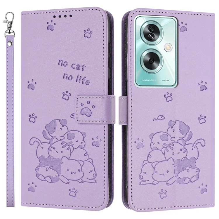 Phone Case For OnePlus Nord N30 SE 5G  /  Oppo A79 5G  /  A2 5G with Strap Cats Imprint Leather Cover - Purple