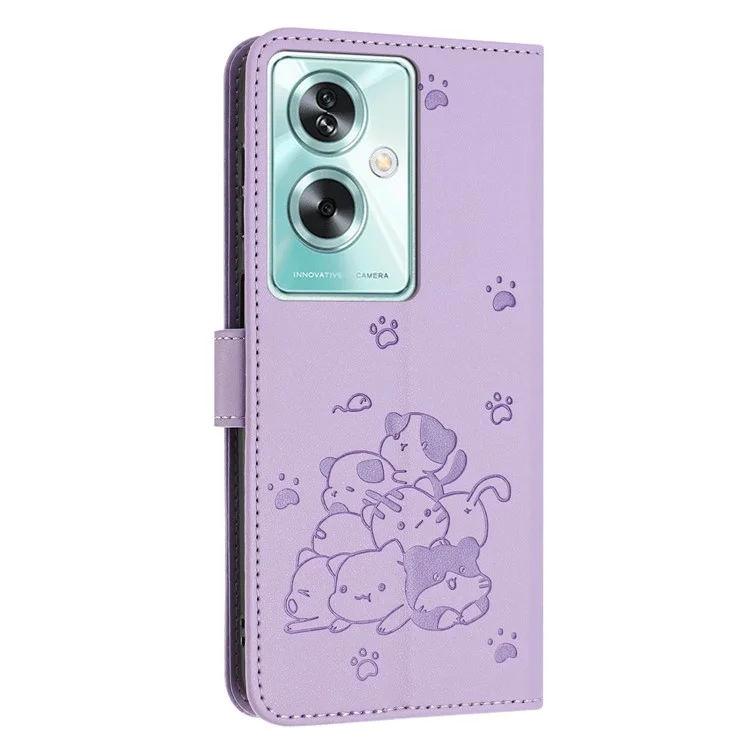 Phone Case For OnePlus Nord N30 SE 5G  /  Oppo A79 5G  /  A2 5G with Strap Cats Imprint Leather Cover - Purple