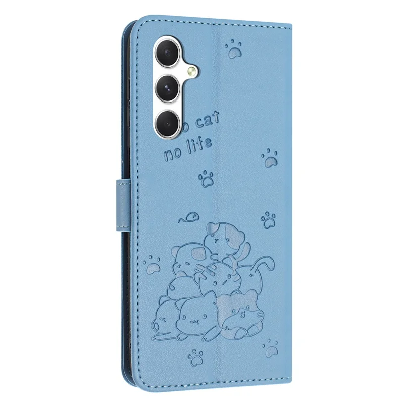 For Samsung Galaxy A14 5G  /  4G Case with Strap Cats Imprint Leather Wallet Phone Cover - Blue