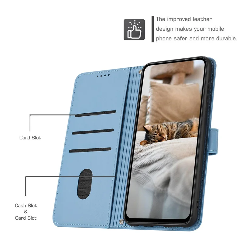 For Samsung Galaxy A14 5G  /  4G Case with Strap Cats Imprint Leather Wallet Phone Cover - Blue