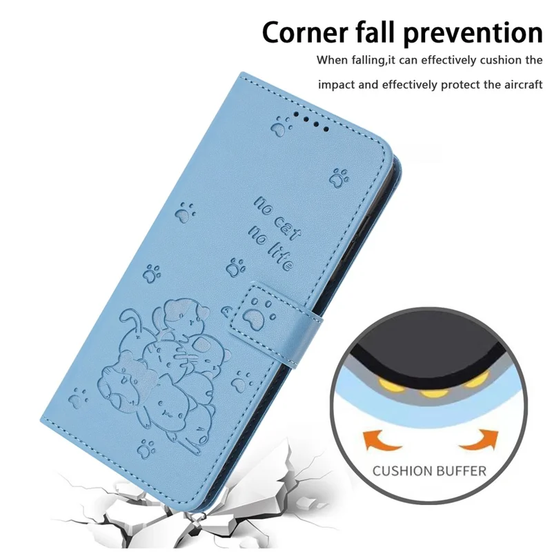 For Samsung Galaxy A14 5G  /  4G Case with Strap Cats Imprint Leather Wallet Phone Cover - Blue