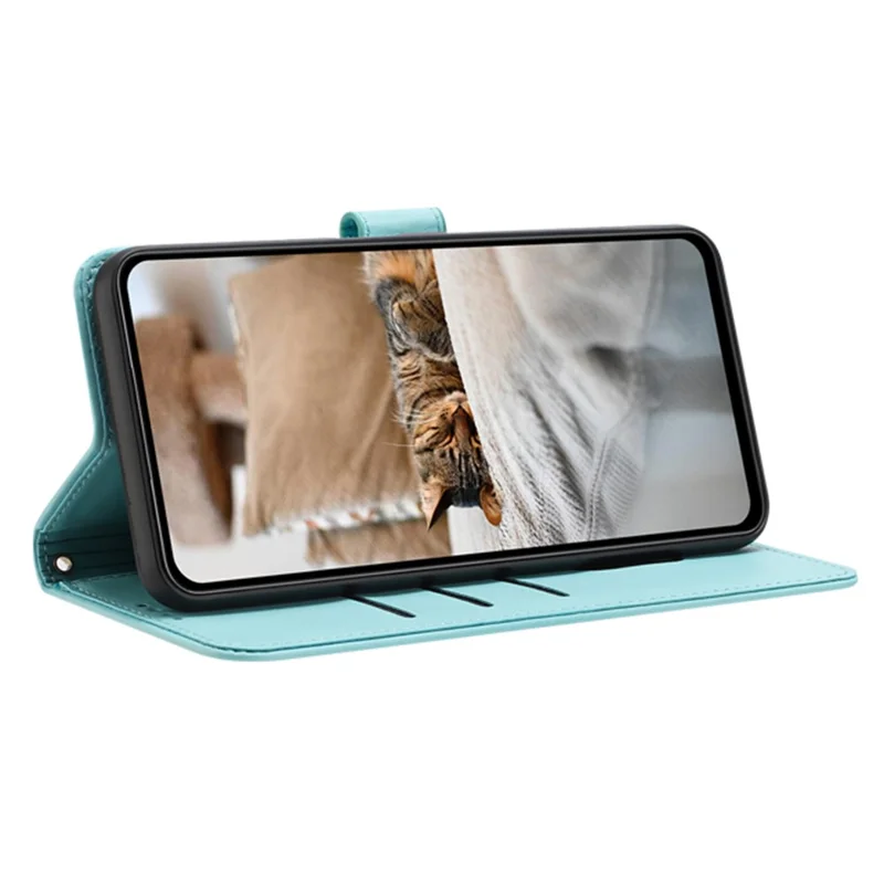 For iPhone 17e / 16e Case with Strap Cats Imprint Leather Wallet Phone Cover - Green