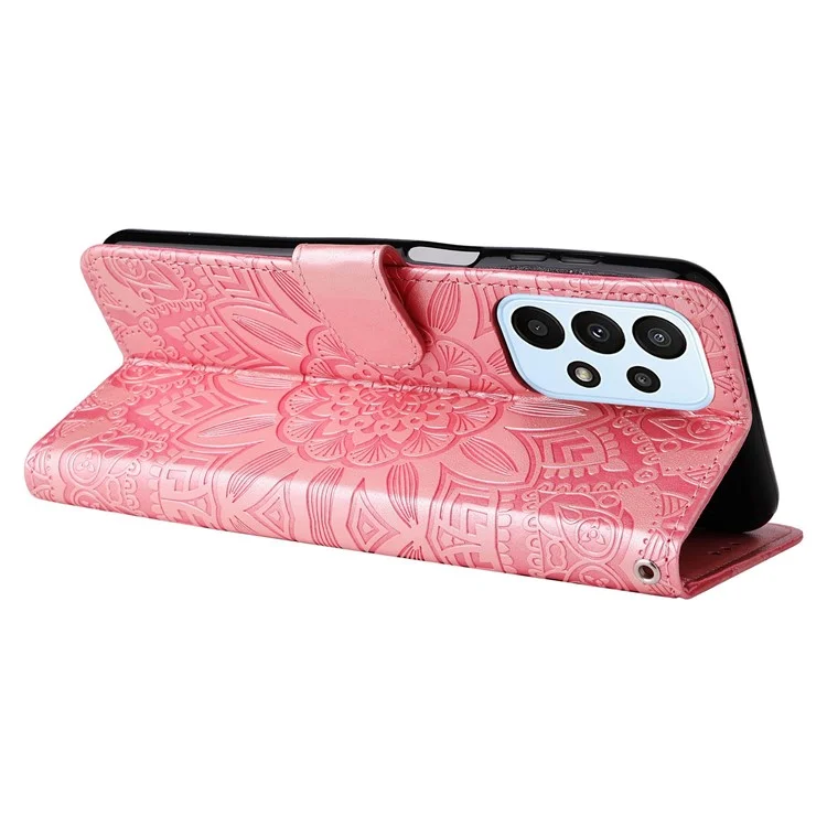 Per Samsung Galaxy F23 5G / M23 5G / M13 4G / A23 5G (Versione Globale) / 4G Custodia in Pelle PU con Stampa a Girasole, Cover a Libro Pieghevole con Supporto e Chiusura Magnetica - Rosa