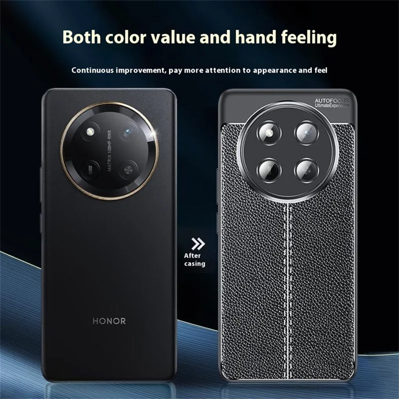 För Honor Magic7 Lite 5G / X9c 5G / X60 Pro 5G Skal med Litchi-Struktur TPU Flexibelt Mobilskal, Svart