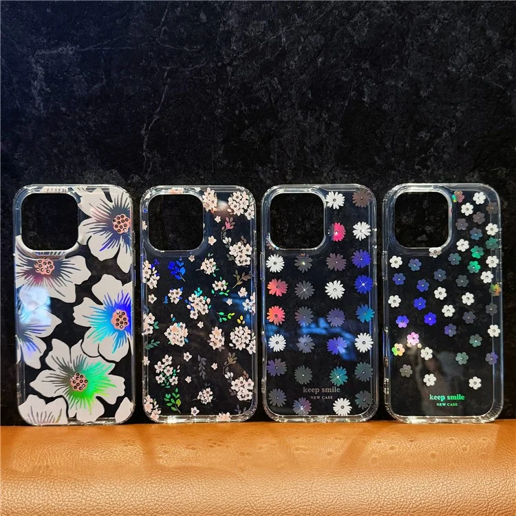 Für iPhone 15 Pro Max Hülle Laser Blume IMD PC+TPU Klare Handyhülle - Lily