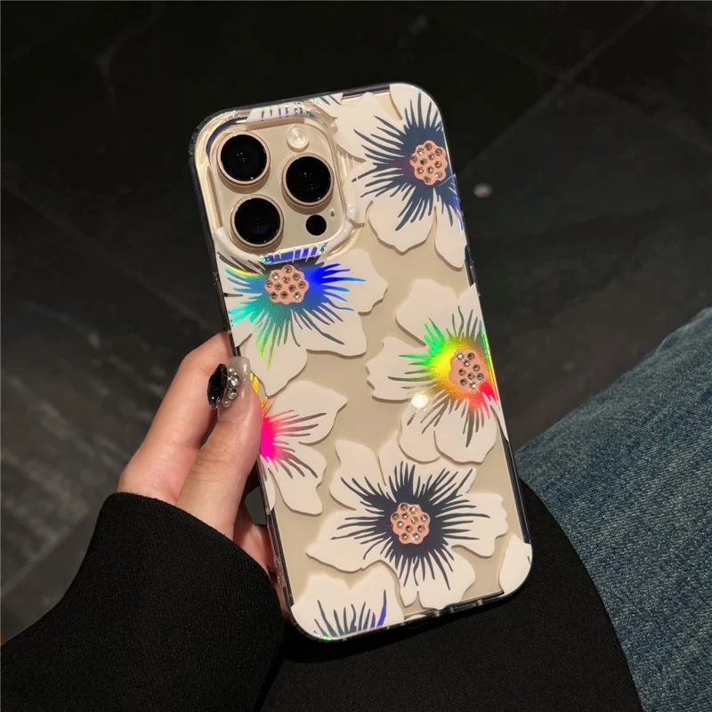 Für iPhone 15 Pro Max Hülle Laser Blume IMD PC+TPU Klare Handyhülle - Lily