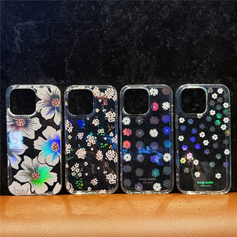 For iPhone 15 Pro Max Case Laser Flower IMD PC+TPU Clear Phone Cover - Geranium