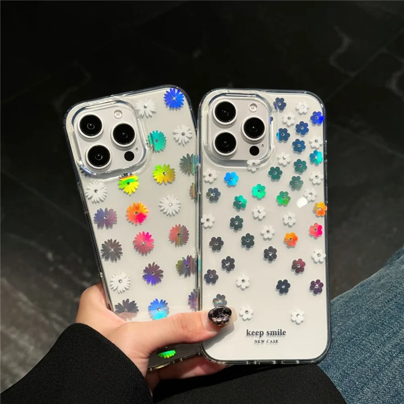 For iPhone 16 Pro Max Case Laser Flower IMD PC+TPU Clear Phone Cover - Lily