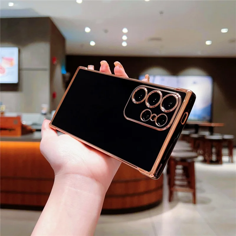 For Samsung Galaxy S23 Ultra Case Electroplated Frame TPU Soft Phone Cover - Black