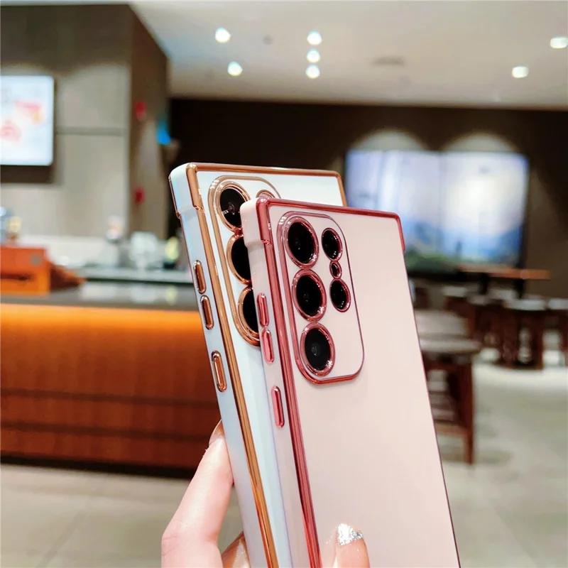 For Samsung Galaxy S23 Ultra Case Electroplated Frame TPU Soft Phone Cover - Black