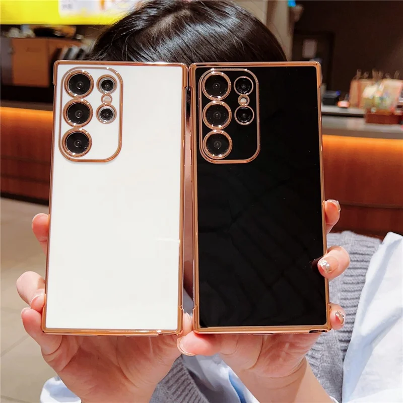 For Samsung Galaxy S23 Ultra Case Electroplated Frame TPU Soft Phone Cover - Black