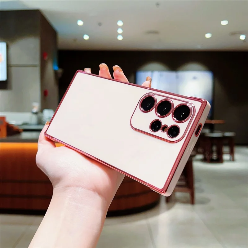 For Samsung Galaxy S23 Ultra Case Electroplated Frame TPU Soft Phone Cover - Pink