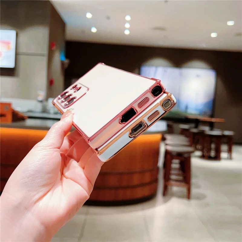 For Samsung Galaxy S23 Ultra Case Electroplated Frame TPU Soft Phone Cover - Pink