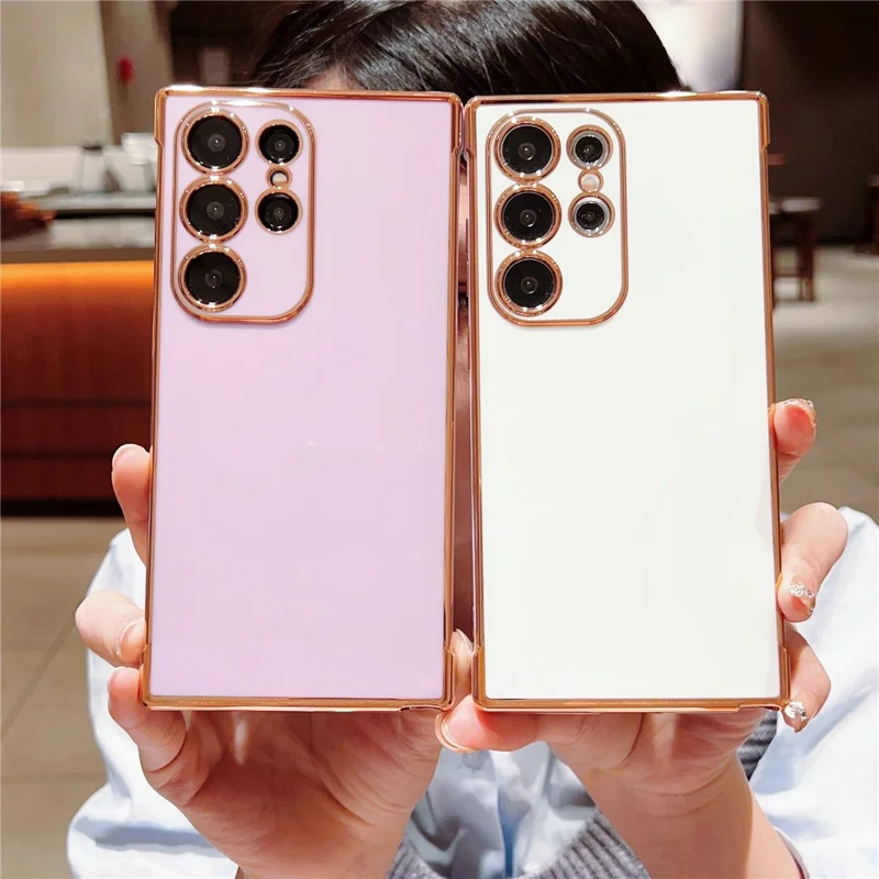 For Samsung Galaxy S23 Ultra Case Electroplated Frame TPU Soft Phone Cover - Pink