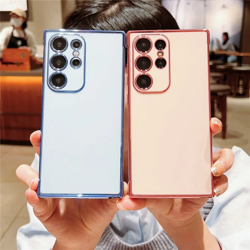 For Samsung Galaxy S23 Ultra Case Electroplated Frame TPU Soft Phone Cover - Pink