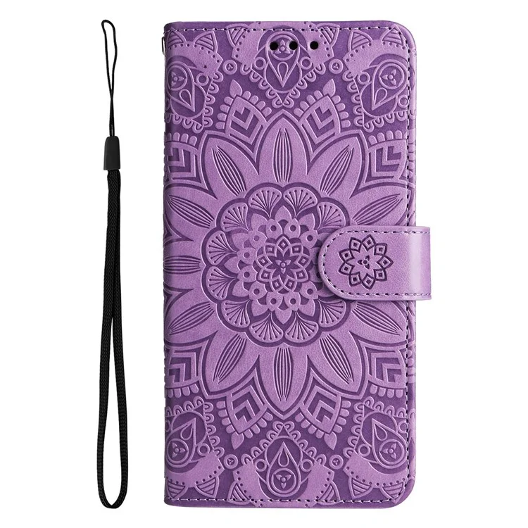 Para Samsung Galaxy A33 5G Sunflower Imprinted Folio Flip Phone Case PU Leather Stand Magnetic Clasp Shockproof Cover with Strap - Púrpura