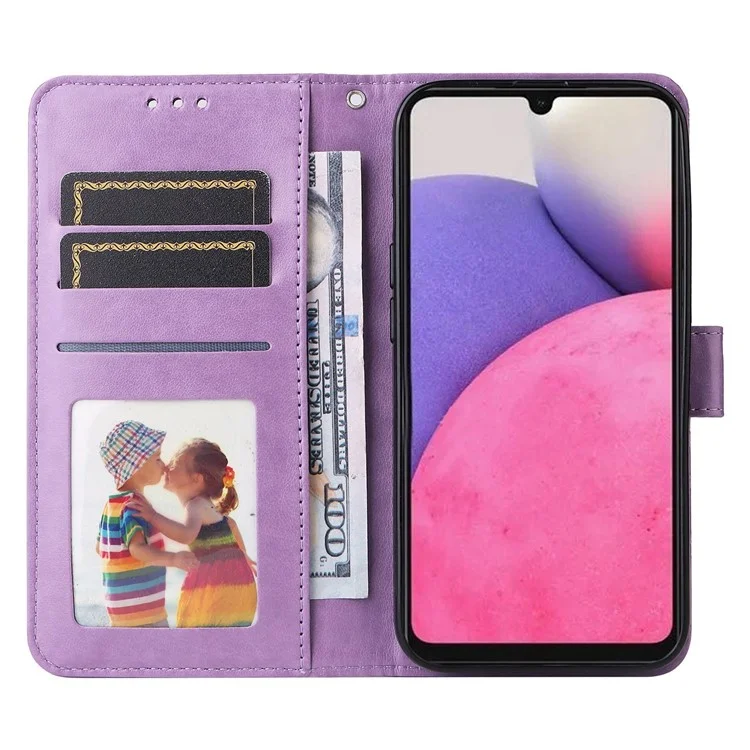 Para Samsung Galaxy A33 5G Sunflower Imprinted Folio Flip Phone Case PU Leather Stand Magnetic Clasp Shockproof Cover with Strap - Púrpura