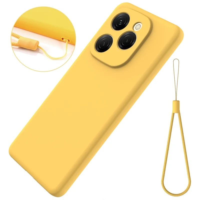 For TECNO Spark 20 Pro 5G Case Liquid Silicone Anti-Scratch Phone Cover with Hand Strap - Yellow