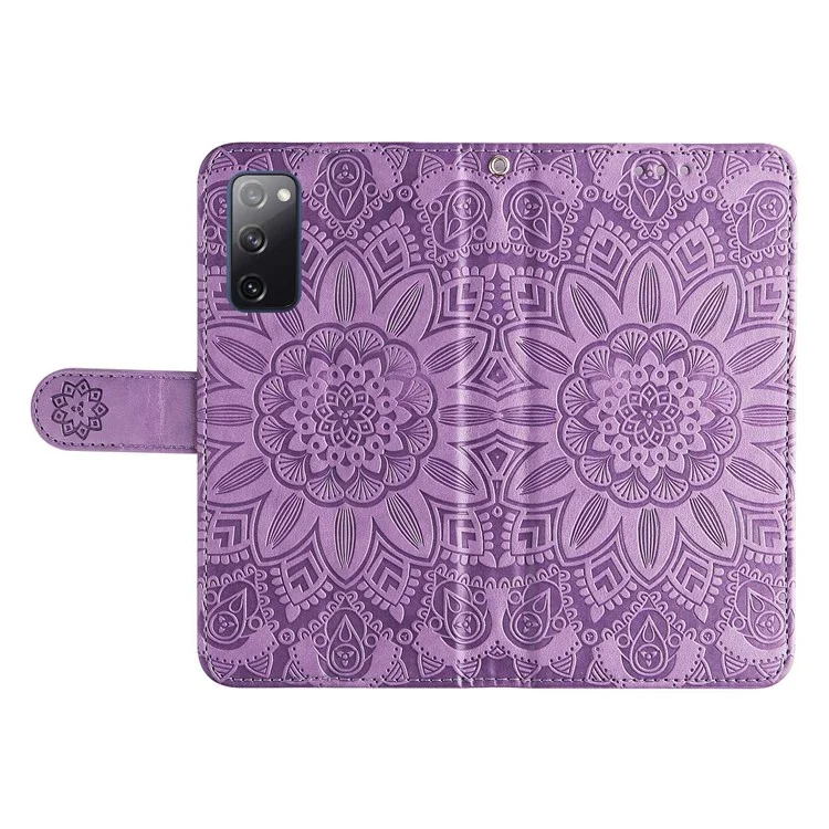 Pour Samsung Galaxy S20 FE / S20 FE 5G / S20 Lite Sunflower Imprinted PU Leather Case Stand Magnetic Clasp Wallet Phone Cover avec sangle - Violet