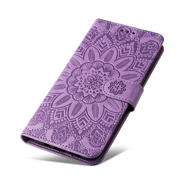 Für Samsung Galaxy S20 fe / S20 fe 5g / S20 Lite Sonnenblume Eingeprägter PU Leder Hülle Ständer Magnetische Verschluss Brieftasche Telefonabdeckung Mit Riemen - Violett