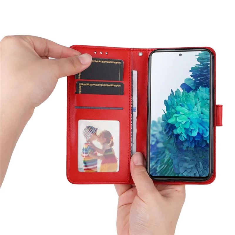 For Samsung Galaxy S20 FE / S20 FE 5G / S20 Lite Sunflower Imprinted PU Leather Case Stand Magnetic Clasp Wallet Phone Cover with Strap - Red