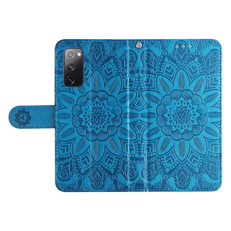 For Samsung Galaxy S20 FE / S20 FE 5G / S20 Lite Sunflower Imprinted PU Leather Case Stand Magnetic Clasp Wallet Phone Cover with Strap - Blue