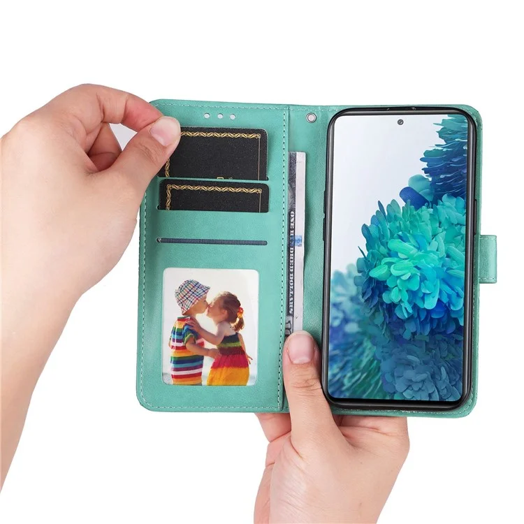 Para Samsung Galaxy S20 FE / S20 FE 5G / S20 Lite Sunflower Imprinted PU Leather Case Stand Magnetic Clasp Wallet Phone Cover com Alça - Verde