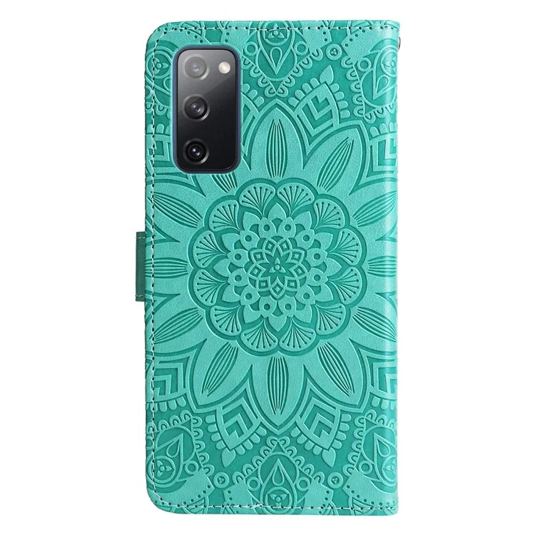 Para Samsung Galaxy S20 FE / S20 FE 5G / S20 Lite Sunflower Imprinted PU Leather Case Stand Magnetic Clasp Wallet Phone Cover com Alça - Verde
