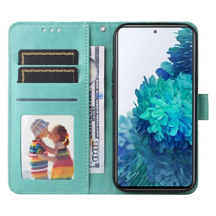 Para Samsung Galaxy S20 FE / S20 FE 5G / S20 Lite Sunflower Imprinted PU Leather Case Stand Magnetic Clasp Wallet Phone Cover com Alça - Verde