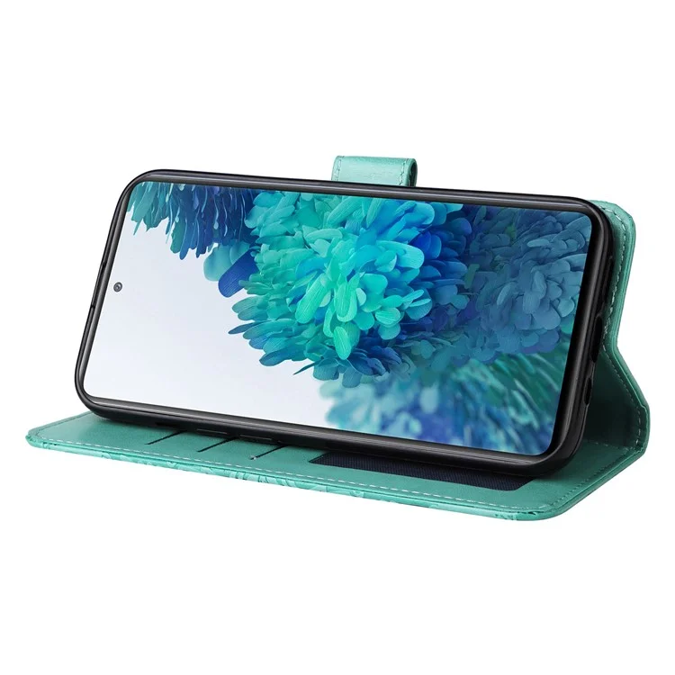 Para Samsung Galaxy S20 FE / S20 FE 5G / S20 Lite Sunflower Imprinted PU Leather Case Stand Magnetic Clasp Wallet Phone Cover com Alça - Verde