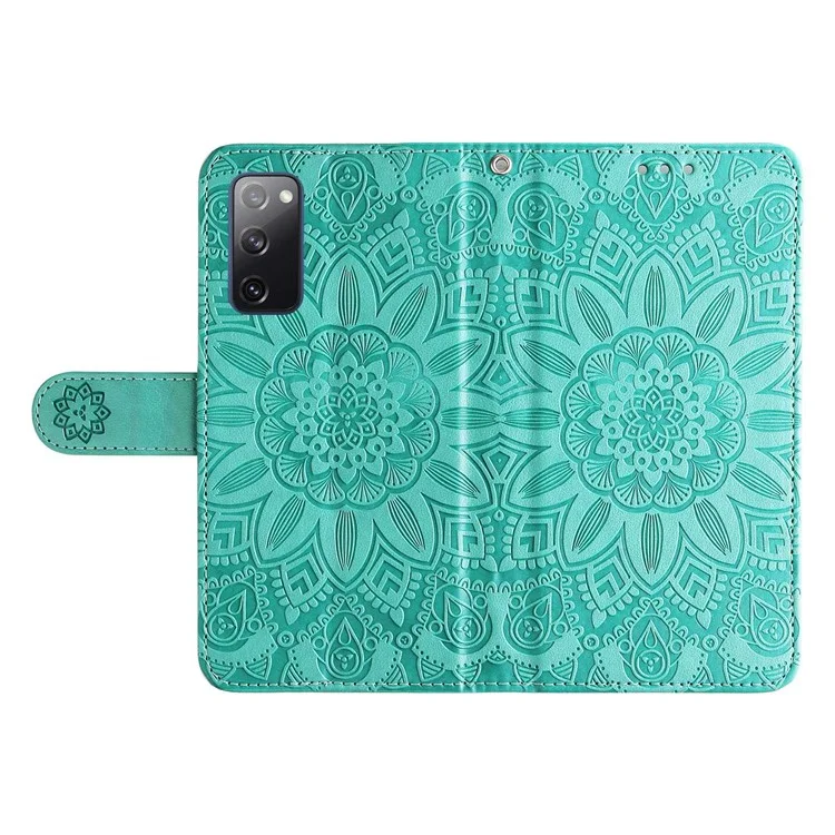 Para Samsung Galaxy S20 FE / S20 FE 5G / S20 Lite Sunflower Imprinted PU Leather Case Stand Magnetic Clasp Wallet Phone Cover com Alça - Verde