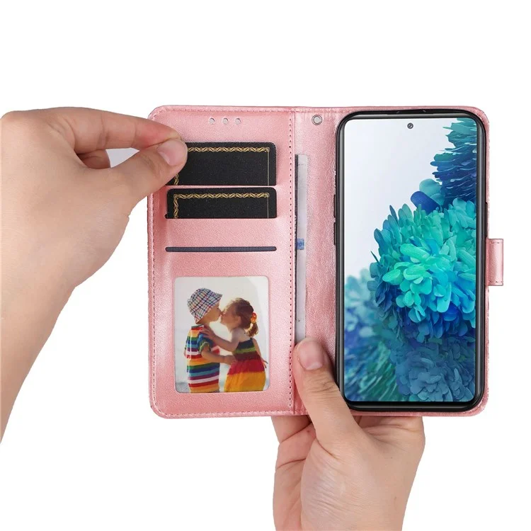 For Samsung Galaxy S20 FE / S20 FE 5G / S20 Lite Sunflower Imprinted PU Leather Case Stand Magnetic Clasp Wallet Phone Cover with Strap - Pink