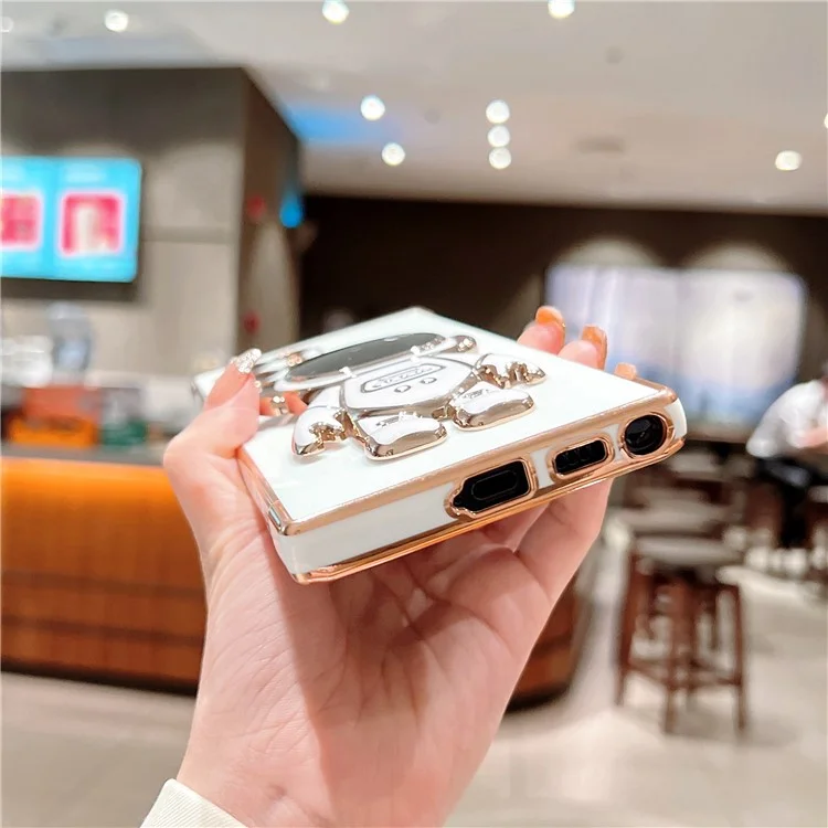 Funda para Samsung Galaxy S23 Ultra Corazones de amor Electrochapado TPU Cubierta de teléfono con soporte para astronauta - Blanco marfil