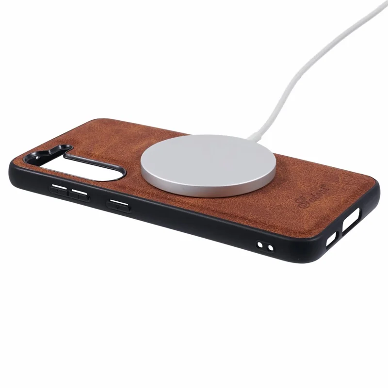 Capa para Samsung Galaxy S23 SUTENI H17 compatível com MagSafe, com slots para cartões, revestimento em PU+TPU e suporte - Cáqui