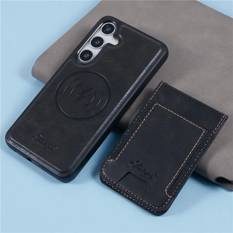 SUTENI H17 For Samsung Galaxy S24 Case Compatible with MagSafe Card Holder Kickstand Phone Cover - Black