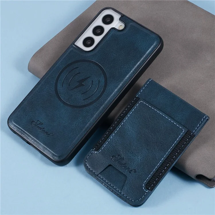 SUTENI H17 For Samsung Galaxy S22 5G Case Compatible with MagSafe Card Holder Kickstand Phone Cover - Blue