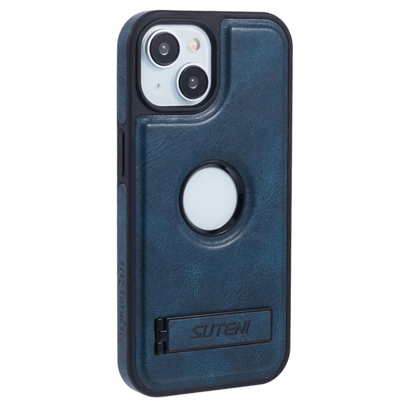 SUTENI G2 For iPhone 14 Magnetic Case Leather Phone Back Cover Waxy Texture Kickstand - Blue