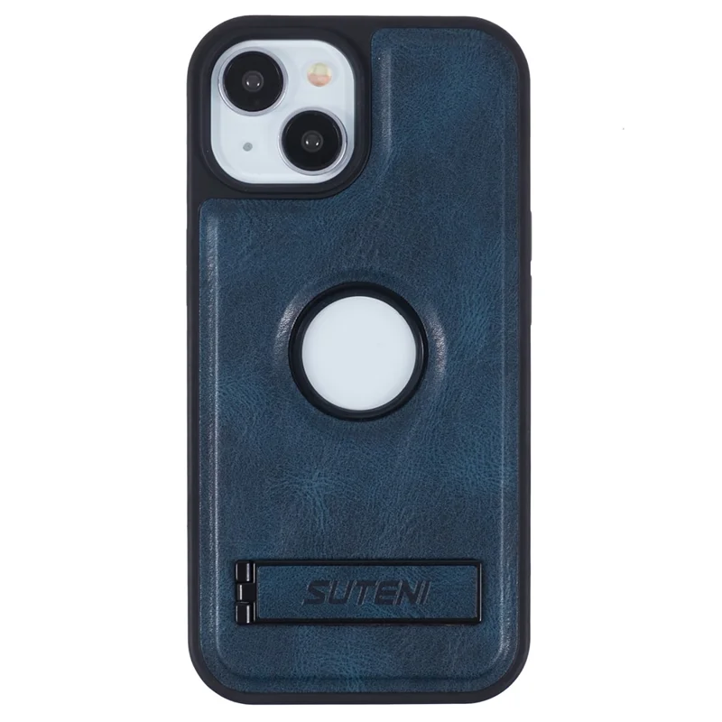 SUTENI G2 For iPhone 14 Magnetic Case Leather Phone Back Cover Waxy Texture Kickstand - Blue