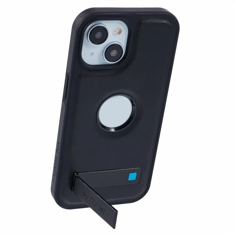 SUTENI G2 For iPhone 14 Magnetic Case Leather Phone Back Cover Waxy Texture Kickstand - Black