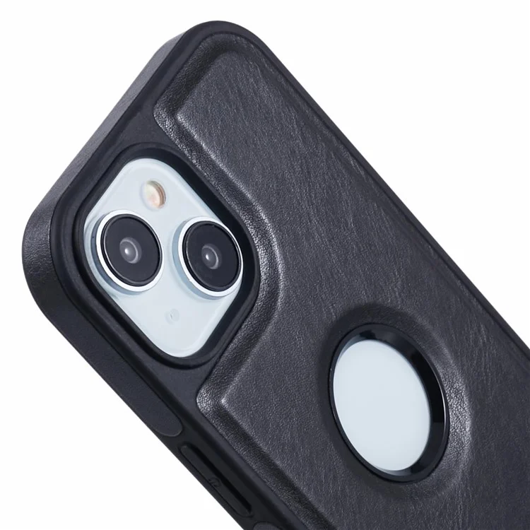 SUTENI G2 For iPhone 14 Magnetic Case Leather Phone Back Cover Waxy Texture Kickstand - Black