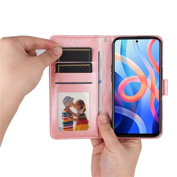 Pour Xiaomi Redmi Note 11T 5G / Remarque 11S 5G / Remarque 11 5G (MediaTek) / Poco M4 Pro 5G Sunflower Imprimé PU Cuir de Support de Support de Porte - Rose