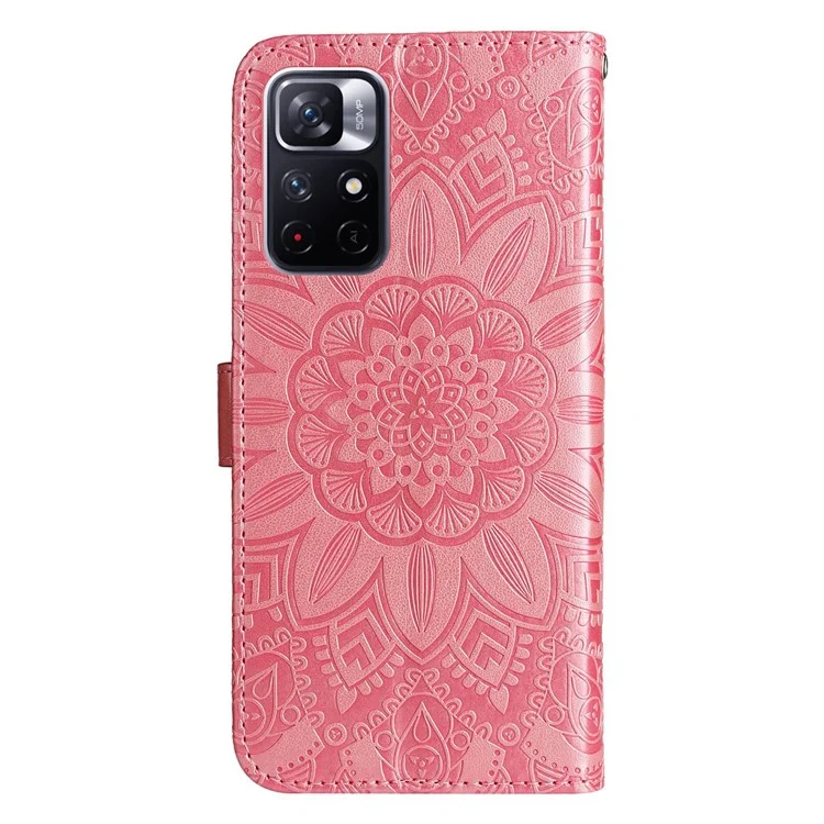 Pour Xiaomi Redmi Note 11T 5G / Remarque 11S 5G / Remarque 11 5G (MediaTek) / Poco M4 Pro 5G Sunflower Imprimé PU Cuir de Support de Support de Porte - Rose