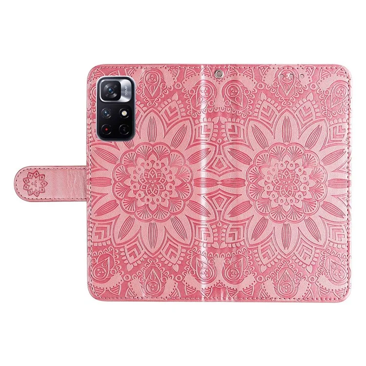 Pour Xiaomi Redmi Note 11T 5G / Remarque 11S 5G / Remarque 11 5G (MediaTek) / Poco M4 Pro 5G Sunflower Imprimé PU Cuir de Support de Support de Porte - Rose