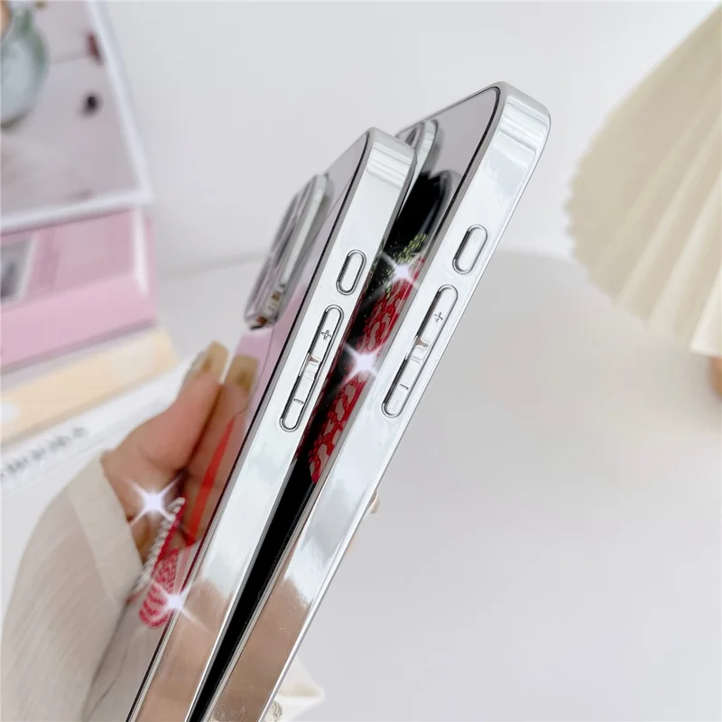 For iPhone 15 Pro Max Case IMD Silver Finish TPU+PC Rhinestones Decor Phone Cover - Lips