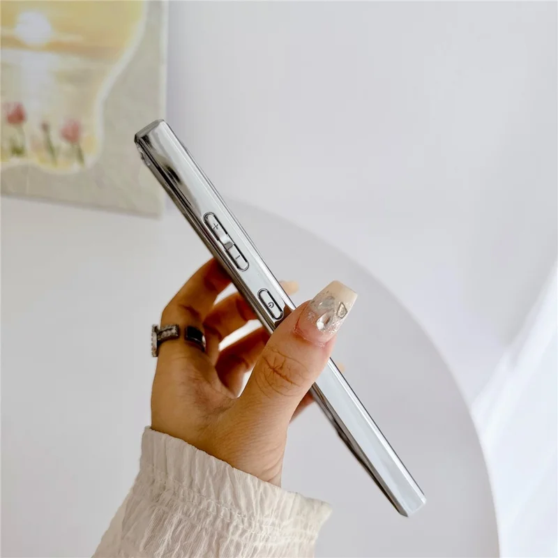 For Samsung Galaxy S24 Ultra Case IMD Silver Finish TPU+PC Rhinestones Decor Phone Cover with Bracelet Chain - Butterflies
