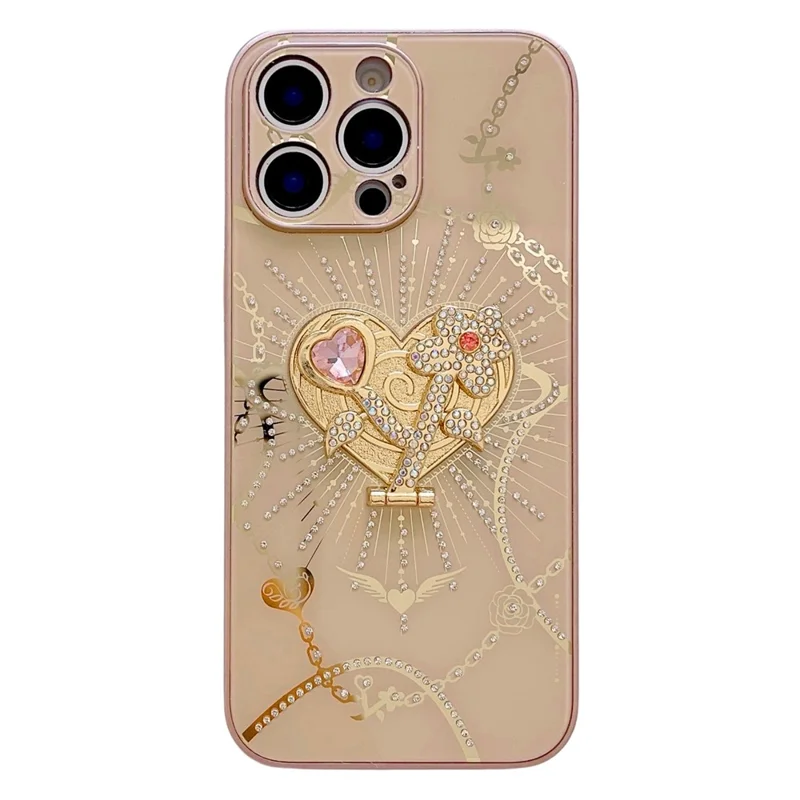 For iPhone 16 Pro Case Kickstand TPU+PC Rhinestones Decor Phone Cover - Rose Gold