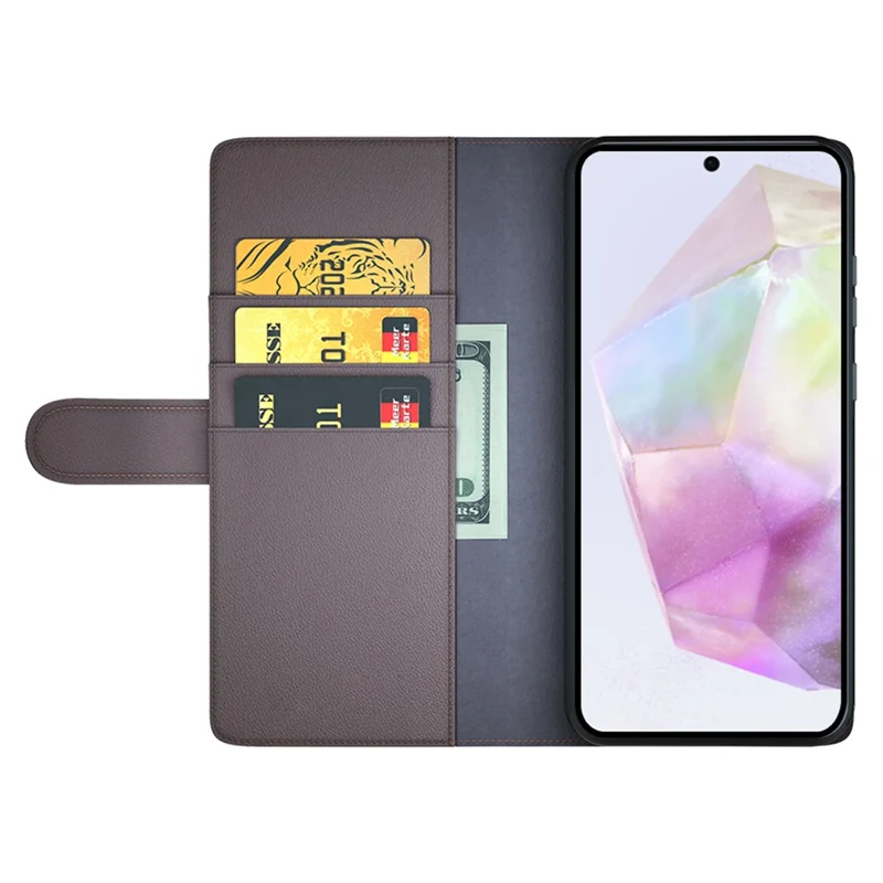 Per Samsung Galaxy A36 5G Case Genuine Split Leather Phone Cover Wallet Card Slot - Marrone