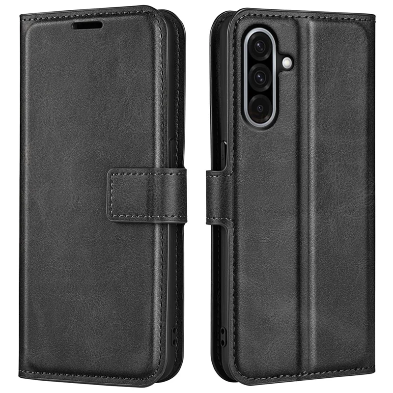 For Samsung Galaxy A36 5G / A56 5G Stand Case Anti-Scratch Calf Texture Leather Phone Cover - Black