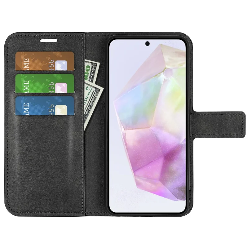 For Samsung Galaxy A36 5G / A56 5G Stand Case Anti-Scratch Calf Texture Leather Phone Cover - Black