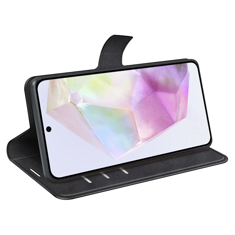 For Samsung Galaxy A36 5G / A56 5G Stand Case Anti-Scratch Calf Texture Leather Phone Cover - Black
